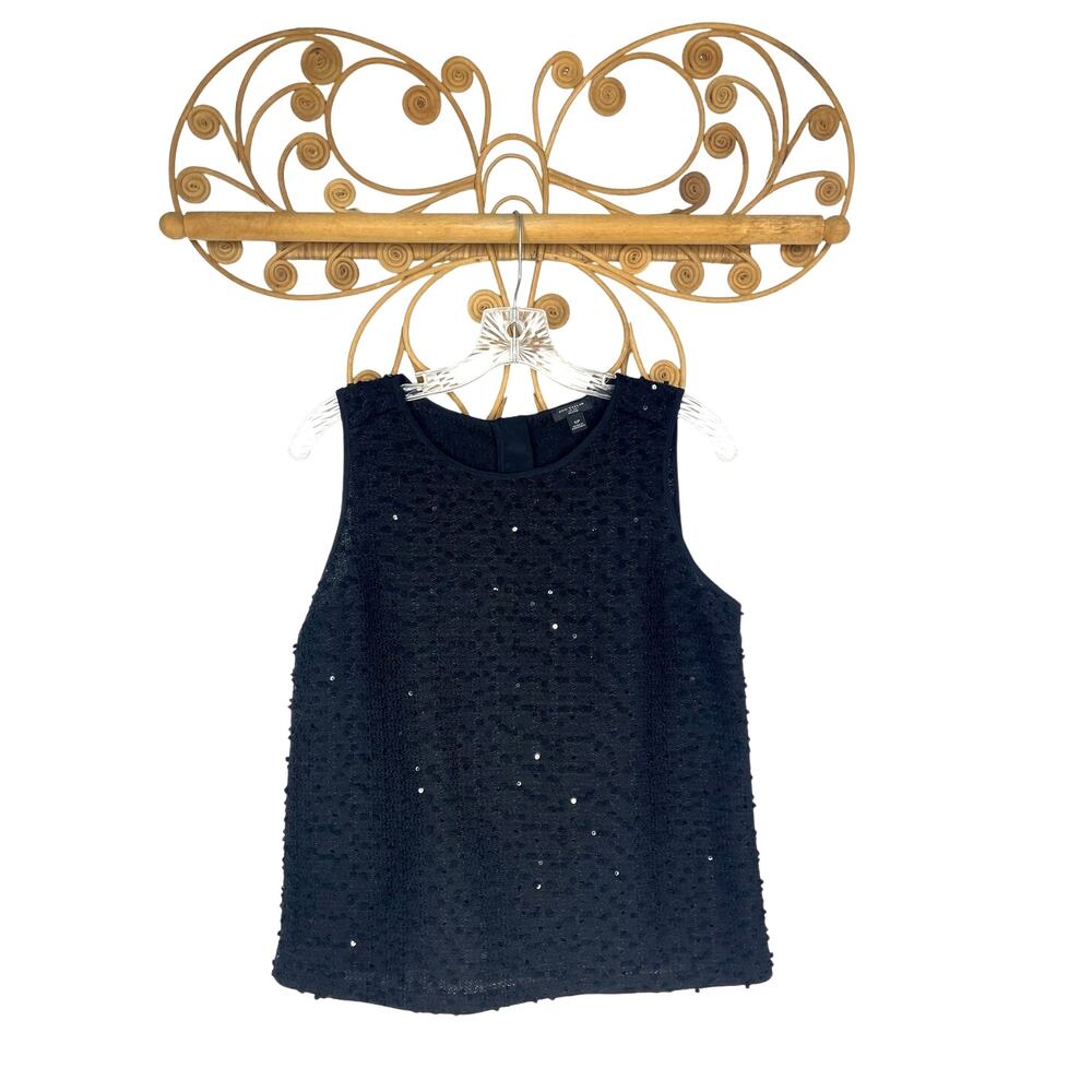 Ann Taylor Black Sequin textured top black sleeveless Sp
